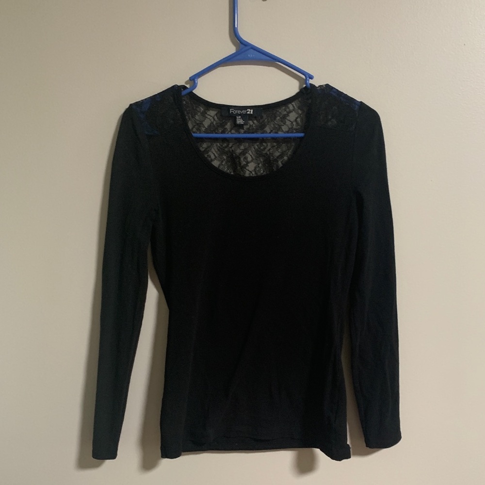 Forever 21 Stretchy Lace Black Long Sleeve Shirt